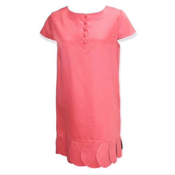 Tibi Pink‎ Cap Sleeve Shift Dress W/ Scalloped Hem - Picture 1 of 6